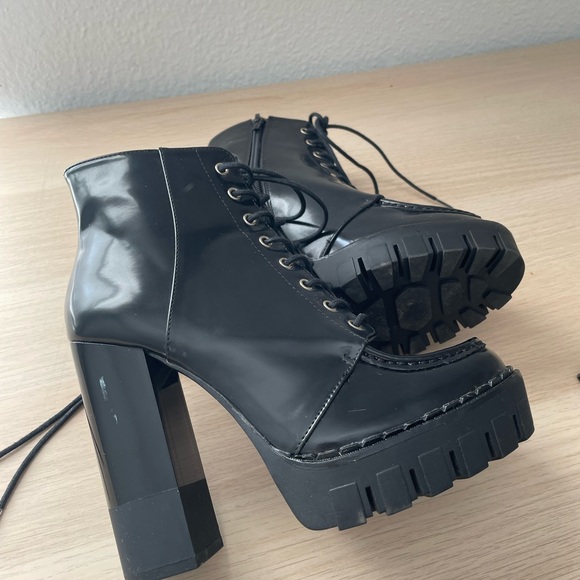 Zara Trafaluc Black Patent High heel Combat Boots - Picture 6 of 9